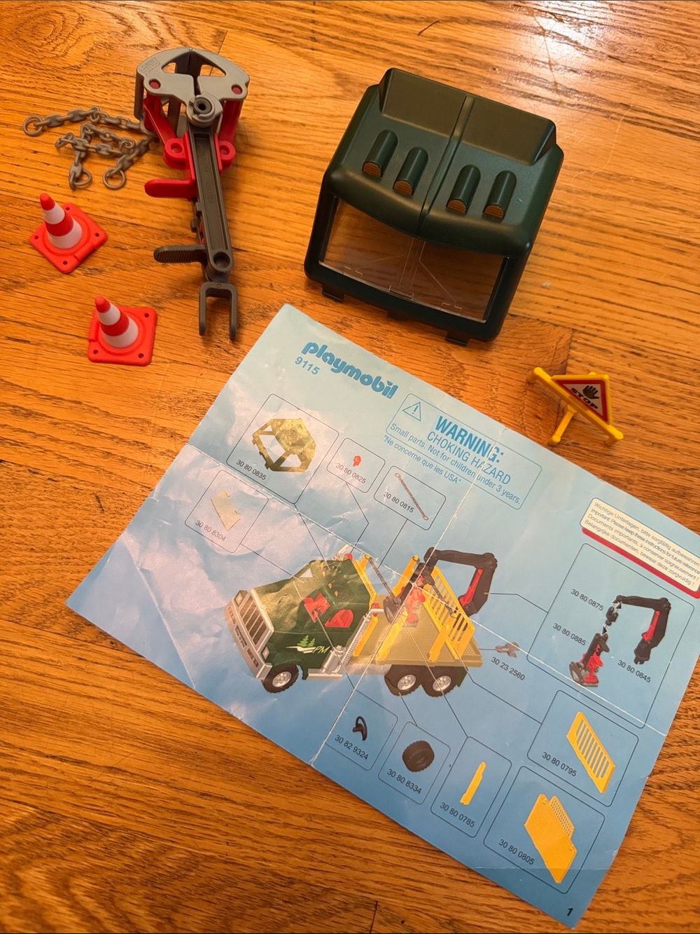 PlayMobil 9125 partial Green Crane Truck Cab and Accessories - Replacement Parts